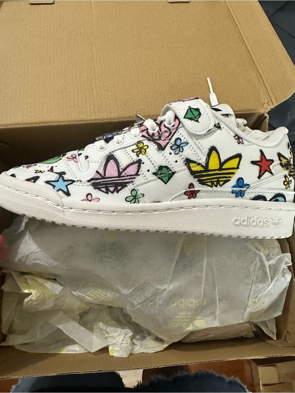 adidas White Sneakers with Multicolor Hand-Drawn Graphics